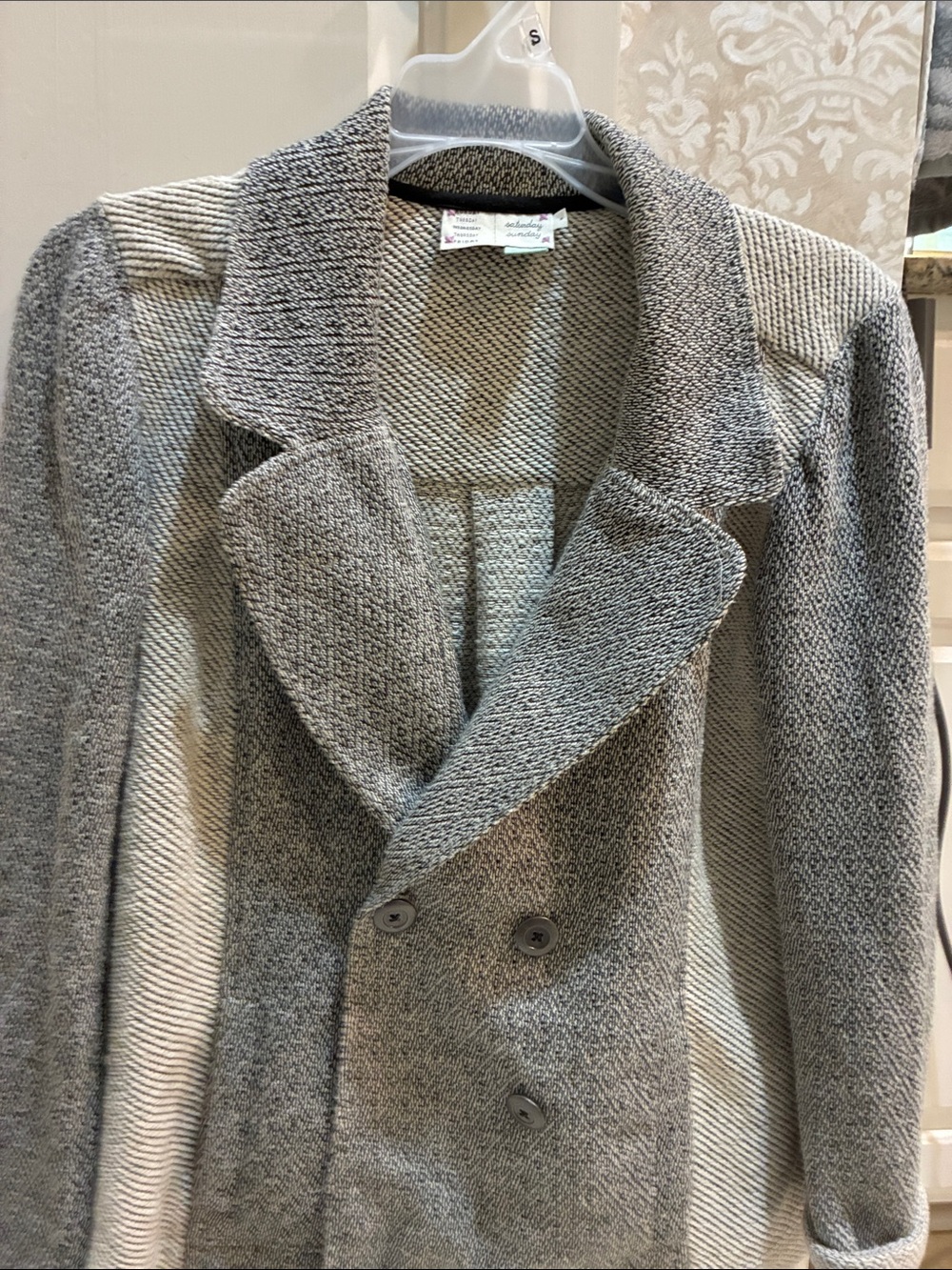 Double-Breasted Knit Blazer Jacket in Heather Gray